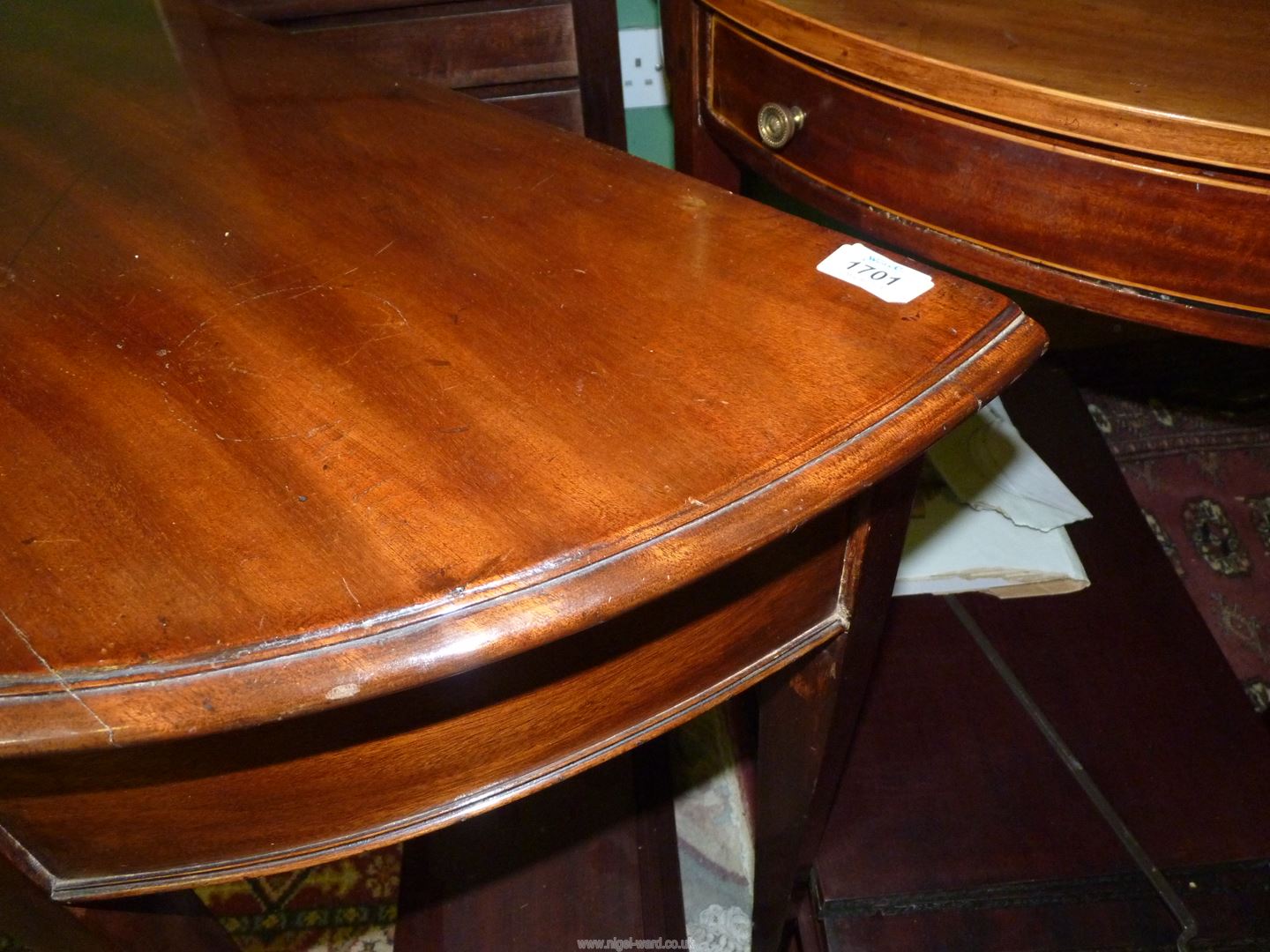 A circa 1900 Mahogany semi-circular Side Table standing on tapering square legs terminating in - Image 5 of 5