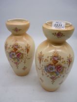 A pair of Crown Devon Vases, blush ivory with floral spray design, 12 1/4'' tall.