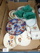 A quantity of miscellaneous plates including; Wedgwood leaf hors d'oeuvre,