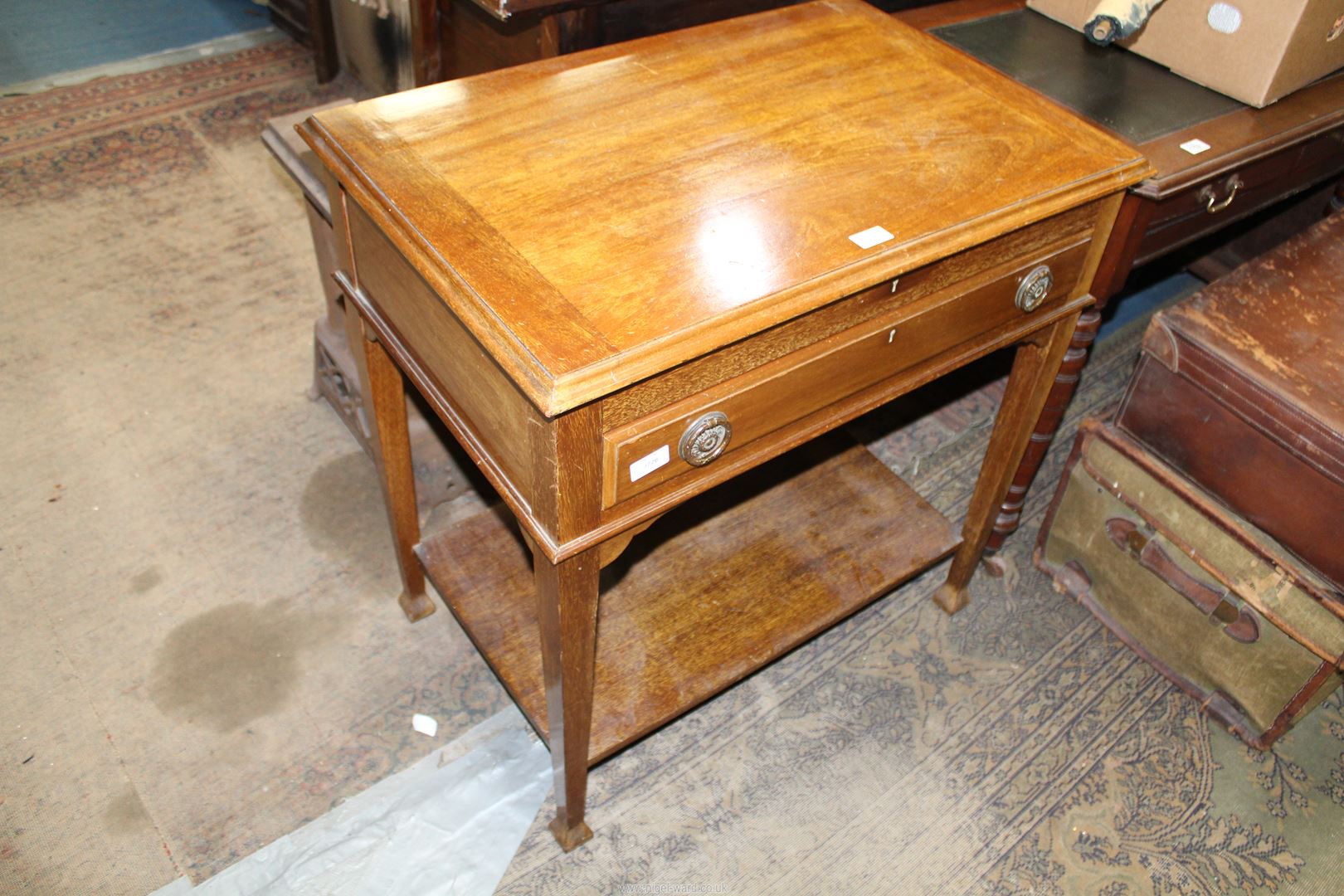 A good quality Mahogany Canteen of Cutlery, designed a side table, standing on tapering square legs, - Image 2 of 9
