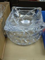 A signed 'Daum Crystal' Ashtray and a cut glass fruit bowl, 8" diameter.