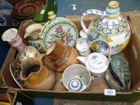 A quantity of miscellaneous china including; Doulton Lambeth 'Harvest' jug (a/f),