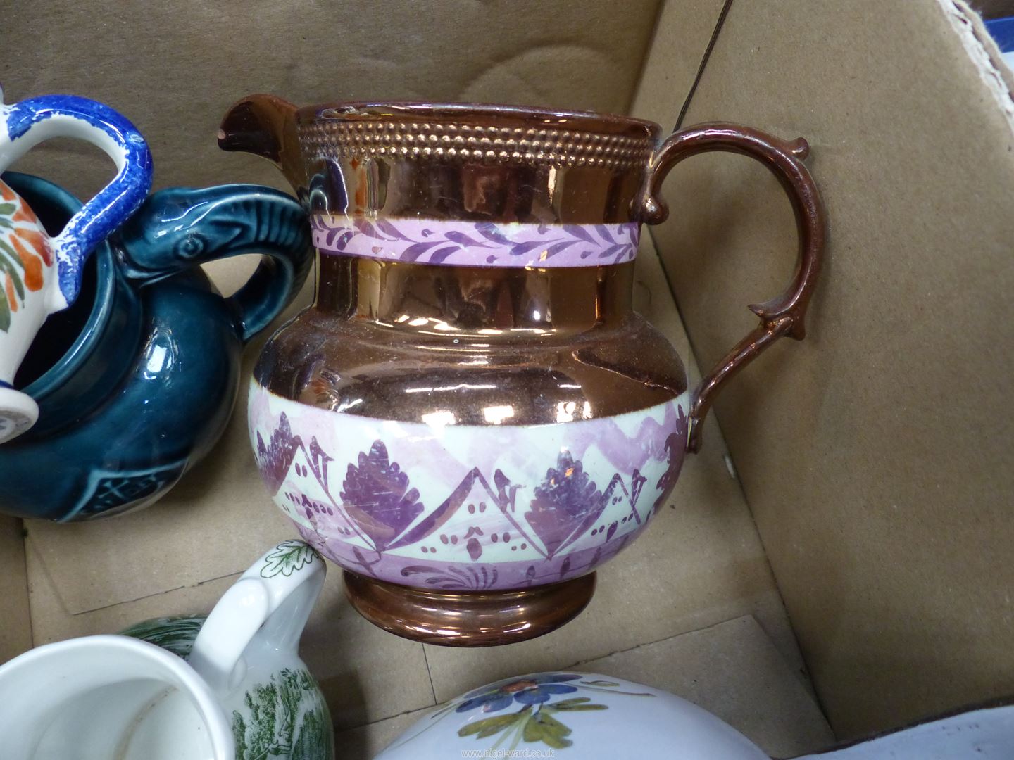 Six china Jugs including small Quimper, Prinknash, copper lustre, etc. - Image 7 of 7