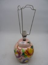 A Maling floral table lamp, lusterware (needs rewiring) 10" tall.