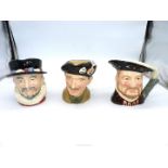 Three large Royal Doulton character jugs - Henry VIII 6642 D, Monty D6202 and Beefeater D6206,
