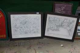A framed Ordnance Survey Map of Herefordshire - sheet 198 and Ordnance Survey Map of Swansea,