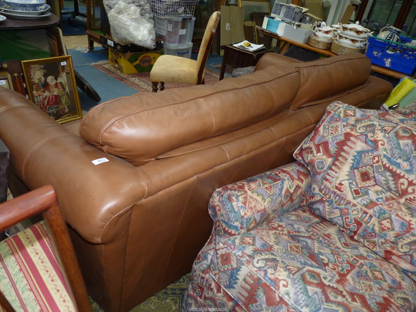 A two/three seater brown upholstered Settee. - Image 2 of 3