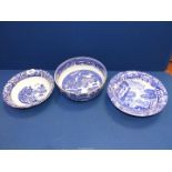 Three blue and white bowls to include; Copeland Spode Italian (a/f),