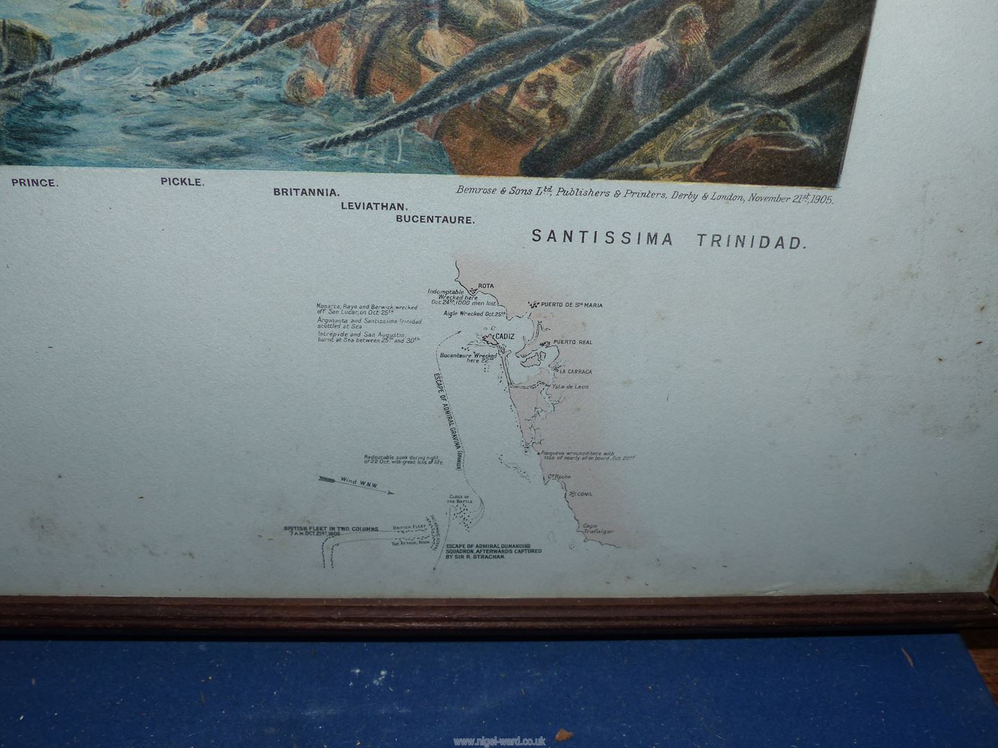 A large framed Print titled "Trafalgar 2.30 pm" by W.L. Wyllie, 40'' x 28 3/4''. - Image 3 of 5