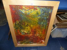 A wooden framed Abstract painting.