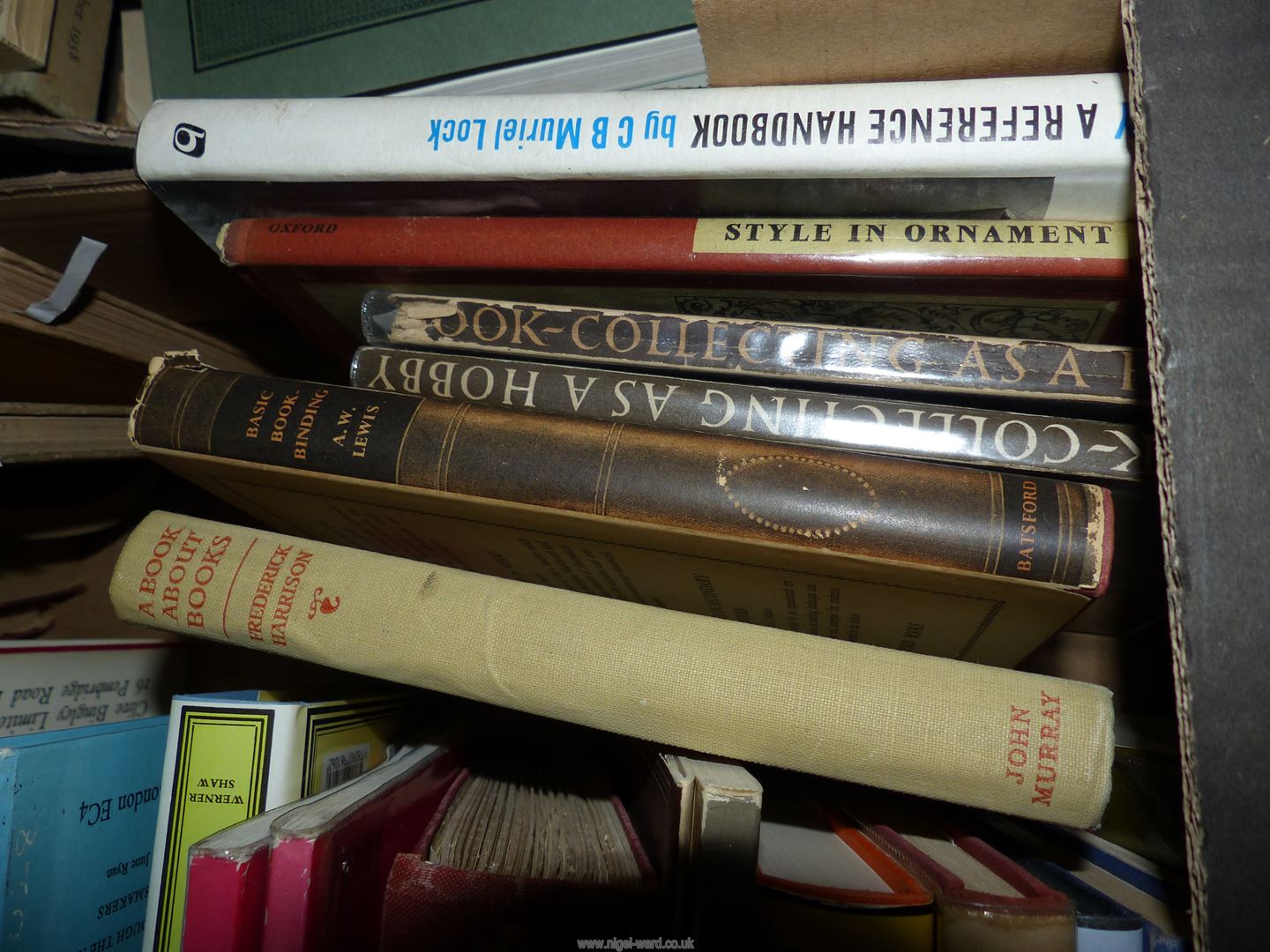 A box of books to include stamps, English historical documents, Book About Books, Basic Bookbinding, - Image 3 of 5