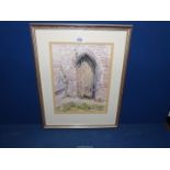 A framed Watercolour 'The Old Door at Skenfrith Church' by Anne Doyle.