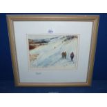 A framed and mounted Watercolour on paper titled 'Whoops!', signed 'Hawkins' lower left,
