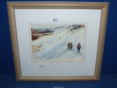 A framed and mounted Watercolour on paper titled 'Whoops!', signed 'Hawkins' lower left,