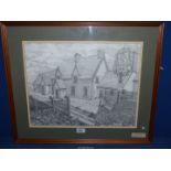 A large framed and mounted Pencil drawing titled The Church Inn Bedwellty, signed lower right S.M.R.