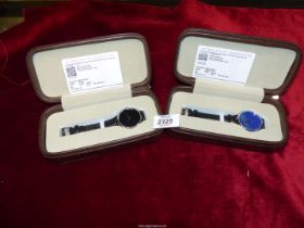 Two cased Montreux Swiss movement gent's watches with as new black leather strap,