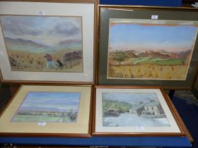 Four framed and mounted Pastel paintings to include,