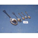 A set of three Silver coffee spoons, Sheffield 1902, a teaspoon,