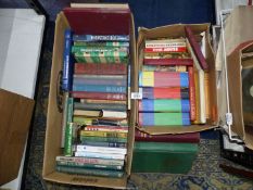 Two boxes of books to include Harry Potter, James Herbert, Celtic Football, Joe Calzaghe,