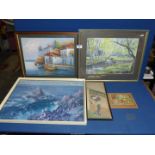 A quantity of pictures including a Vernon Ward print of a seascape, an oriental picture,