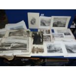 A box of unframed Etchings to include; Dunottar Castle, Berwick, Eagle Tower, Carnarvon Castle, etc.