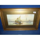 A gilt framed Watercolour 'The Campanile Venice', signed possibly Anton Perique, 24 1/2" x 15".