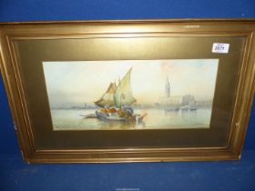 A gilt framed Watercolour 'The Campanile Venice', signed possibly Anton Perique, 24 1/2" x 15".