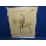 A framed coloured Print of an engraving of Soldier on horseback, after Albrecht Durer,