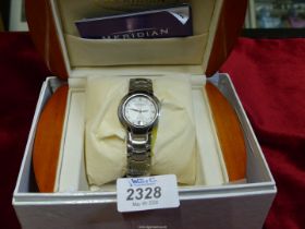A boxed and cased gent's Meridian 1770 stainless steel wristwatch,