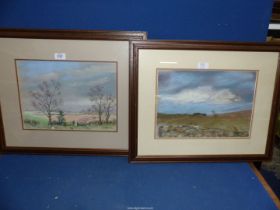 A pair of framed and mounted Pastel Paintings to include a "Winters Walk" depicting a figure with