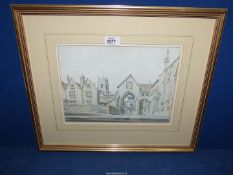 A framed 1986 Peter Iden (1945-2012) Watercolour of Erpingham Gate, Norwich.