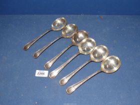 A set of six Silver soup Spoons in ribbon and reed pattern, Sheffield 1928, maker Atkin Brothers,