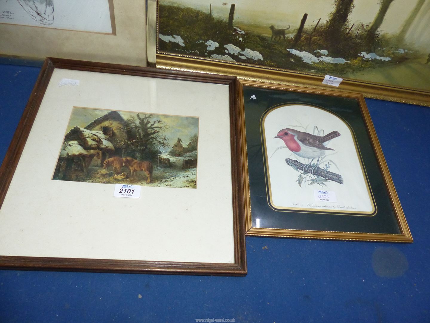 A framed and mounted print "Winter" by Edward Robert Smythe, a print of a Robin, an E. - Image 2 of 4
