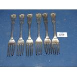 A set of six Victorian Kings pattern Silver dinner Forks, London circa 1840's, maker William Eaton,