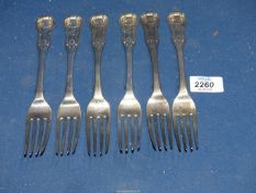 A set of six Victorian Kings pattern Silver dinner Forks, London circa 1840's, maker William Eaton,