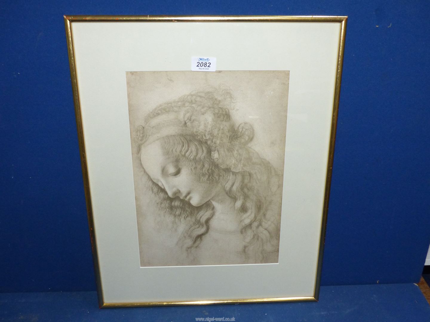 A framed and mounted Da Vinci Print 'Study of Mary Magdalene'.