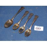 Three Victorian Kings pattern Silver coffee Spoons and one teaspoon, London circa 1840's,