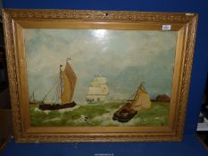 A framed Oil on board depicting sailing boats, signed lower right M. Jones, 34 1/4'' x 25 1/4''.