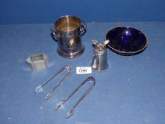 A small quantity of Epns and silver including silver sugar tongs, silver napkin ring,