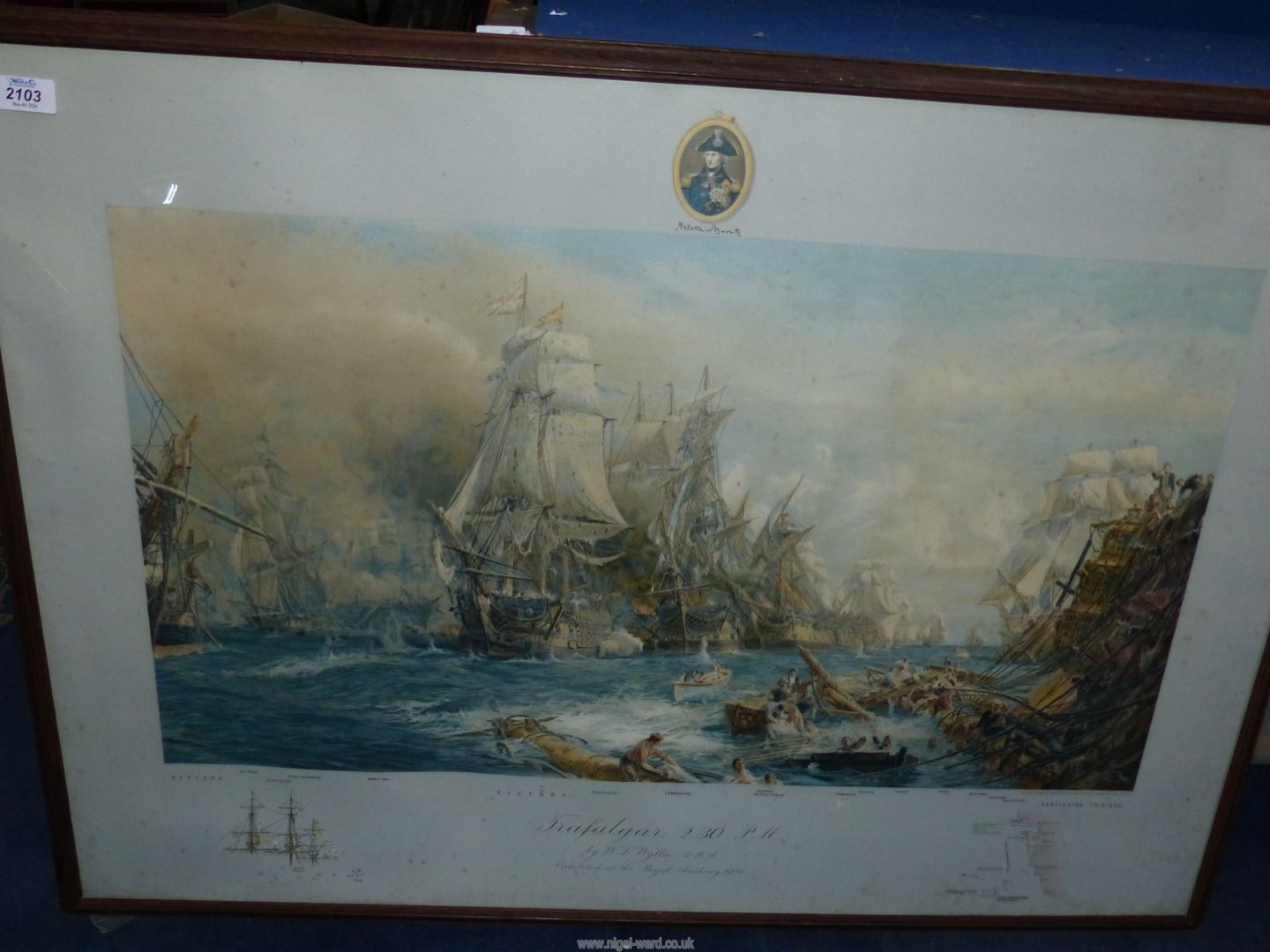 A large framed Print titled "Trafalgar 2.30 pm" by W.L. Wyllie, 40'' x 28 3/4''. - Image 2 of 5