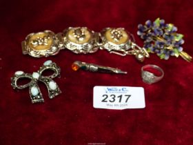 Three brooches to include; Sterling silver Scottish dirk brooch,