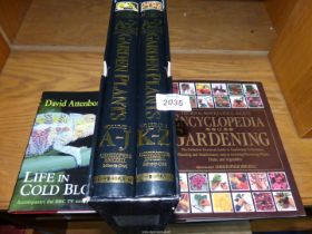 Three books A-Z Encyclopedia of Garden Plants, David Attenborough Life in Cold Blood etc.