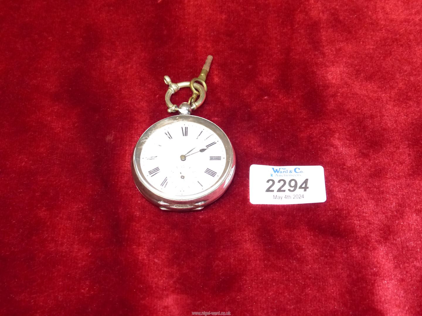 A Swiss silver cased Pocket Watch having inset seconds dial, with key. - Image 2 of 4