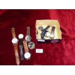 A box of watches including; gents Seiko, Citron, spare straps, etc.