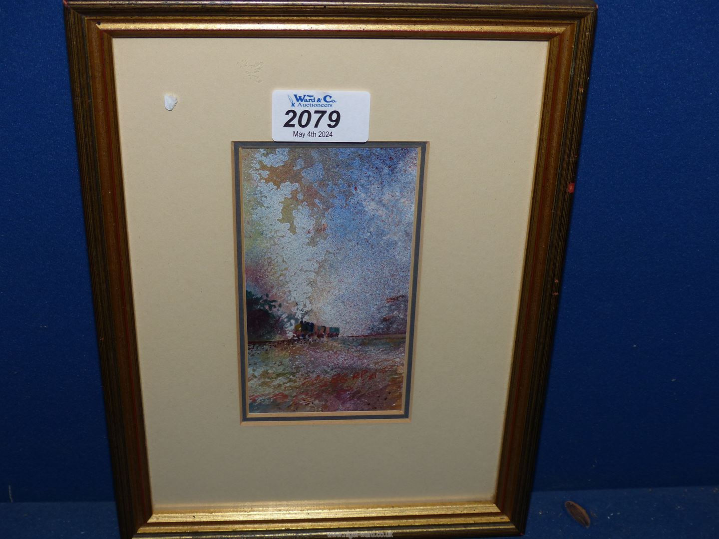 A framed and mounted Watercolour titled 'Distant Train' by Richard Plinckeri, 7 3/4" x 10 1/4".