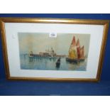 A framed and mounted, Ink and watercolour painting of a Venetian Scene,