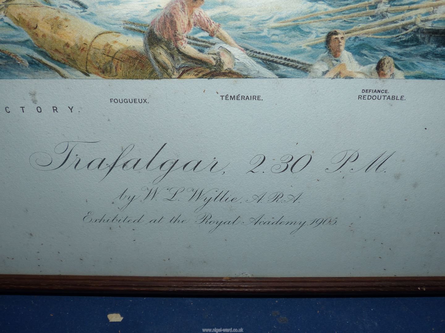 A large framed Print titled "Trafalgar 2.30 pm" by W.L. Wyllie, 40'' x 28 3/4''. - Image 4 of 5