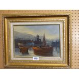 An Oil painting of a Marine scene by Jack Merriott, RI, ROI, RSSMA, (1901-1968), 17 1/2" x 13 3/4".