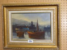 An Oil painting of a Marine scene by Jack Merriott, RI, ROI, RSSMA, (1901-1968), 17 1/2" x 13 3/4".