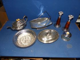A quantity of EPNS to include teapot by James Dixon, heavy oval entree dish,